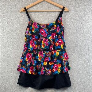 Inches Away swimsuit one piece padded paisley print tiered ruffles adjustable 10